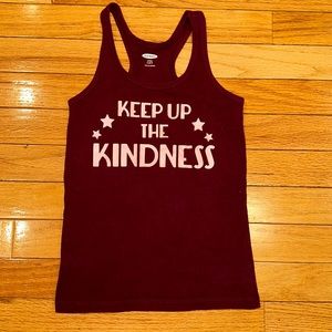 Old Navy Tank Top Girls Small 6-7 6 7 Keep Up The Kindness Maroon Pink Stars